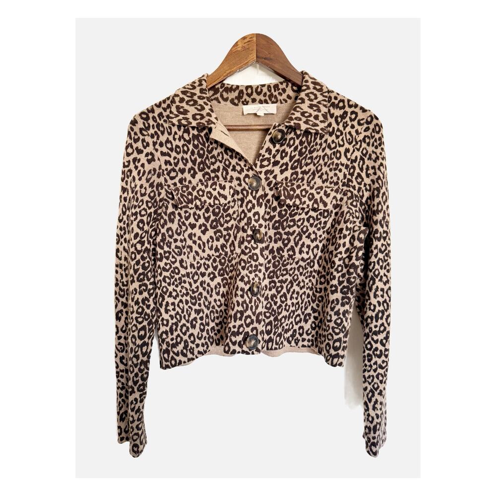 Sezane Merino Wool Betty Button Down Cardigan Leopard Size Small - Picture 2 of 8